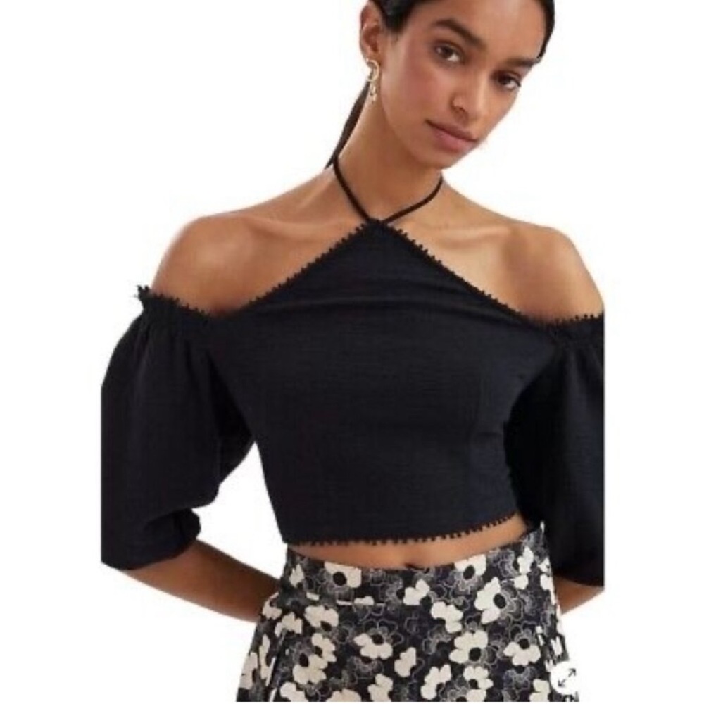 Anthropologie Navy Frida Off-Shoulder Halter Top